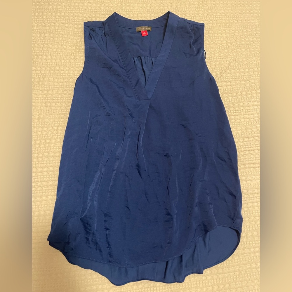 New Vince Camuto Rumpled Satin Blue Blouse sz Small